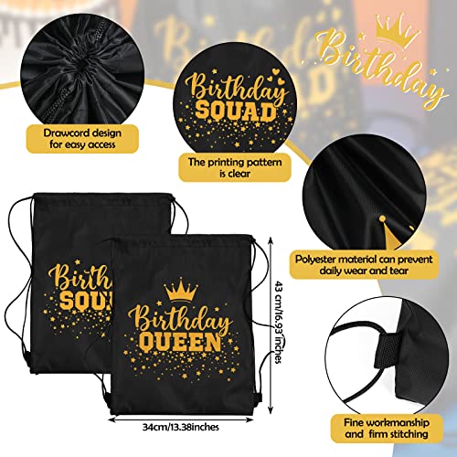 Oudain 12 Pcs Birthday Squad Drawstring Bags Birthday Queen Drawstring Backpack Bag Set Bachelorette Party Bags Party Favor Bags for Women Adults Gift Idea, 13.4" x 16.9" - Image 2