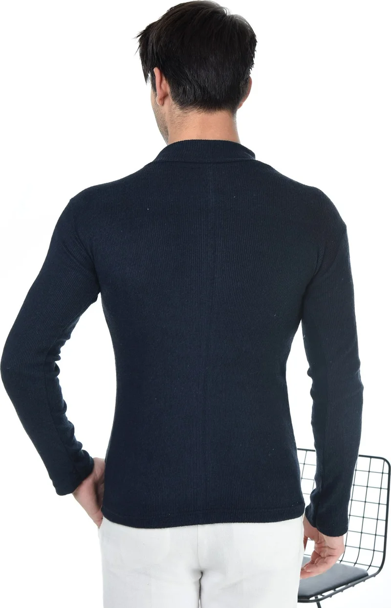 بيليفانتي كولكشن Men's Navy Blue Half Turtleneck Slim Fit Sweater