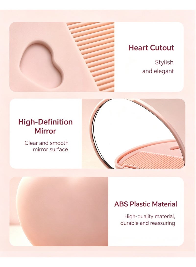 Pink Heart Shape Folding Mirror and Comb Set - Compact Portable Makeup Mirror for Travel - Image 5