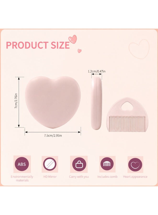 Pink Heart Shape Folding Mirror and Comb Set - Compact Portable Makeup Mirror for Travel - Image 2