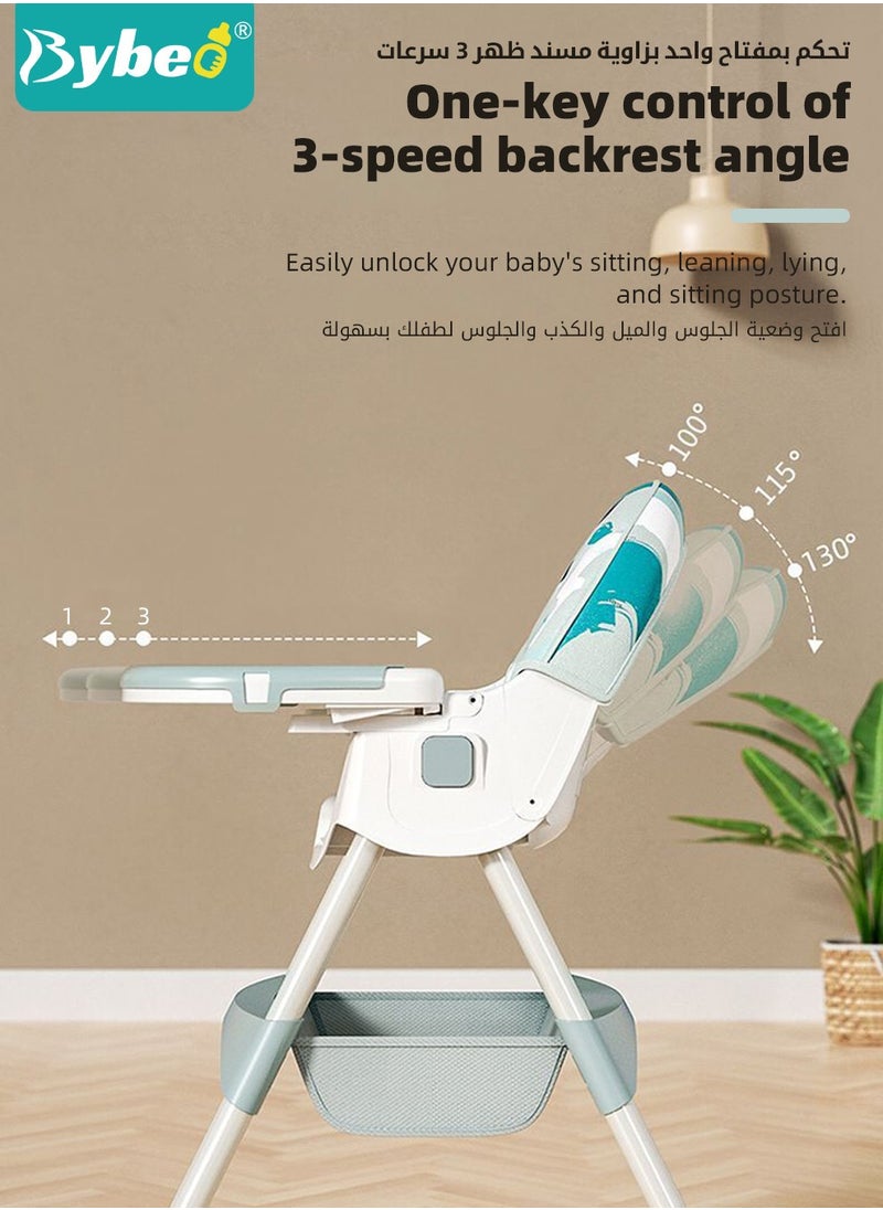 Bybeo 6 in 1 Baby High Chair for Toddlers, Foldable Babies Feeding Chairs, Multifunction Children's Dining Chair for Eating with Double Removable Tray and 4 Wheels and Footrest  - Image 4