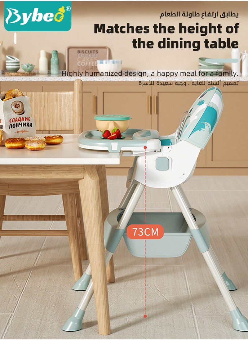 Bybeo 6 in 1 Baby High Chair for Toddlers, Foldable Babies Feeding Chairs, Multifunction Children's Dining Chair for Eating with Double Removable Tray and 4 Wheels and Footrest  - Image 5