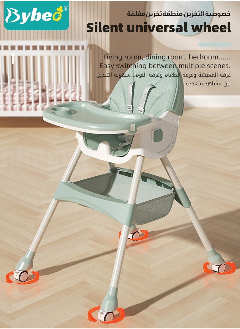 Bybeo - 6 in 1 Baby High Chair for Toddlers, Foldable Babies Feeding Chairs, Multifunction Children's Dining Chair for Eating with Double Removable Tray and 4 Wheels and Footrest - Image 1