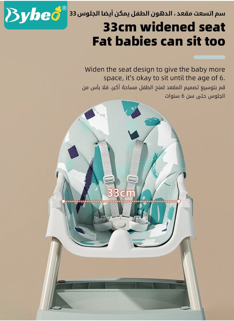 Bybeo - 6 in 1 Baby High Chair for Toddlers, Foldable Babies Feeding Chairs, Multifunction Children's Dining Chair for Eating with Double Removable Tray and 4 Wheels and Footrest - Image 1