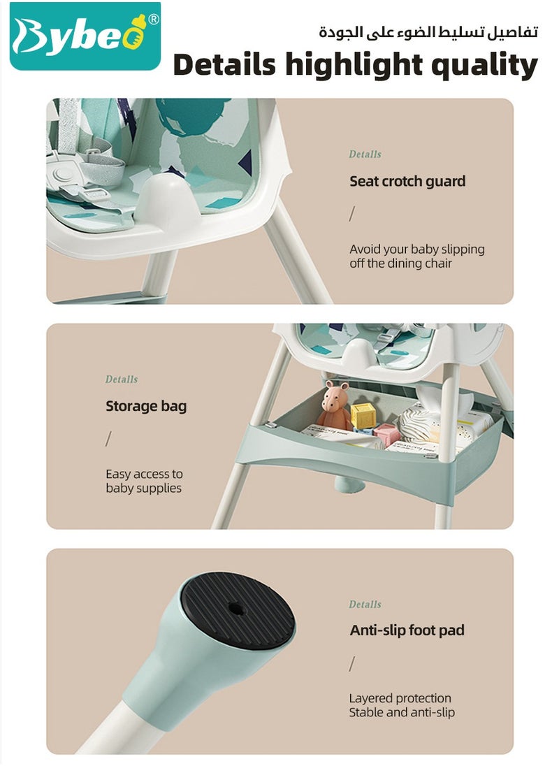Bybeo - 6 in 1 Baby High Chair for Toddlers, Foldable Babies Feeding Chairs, Multifunction Children's Dining Chair for Eating with Double Removable Tray and 4 Wheels and Footrest - Image 1