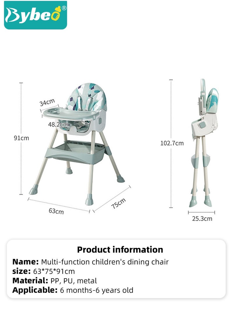 Bybeo - 6 in 1 Baby High Chair for Toddlers, Foldable Babies Feeding Chairs, Multifunction Children's Dining Chair for Eating with Double Removable Tray and 4 Wheels and Footrest - Image 1