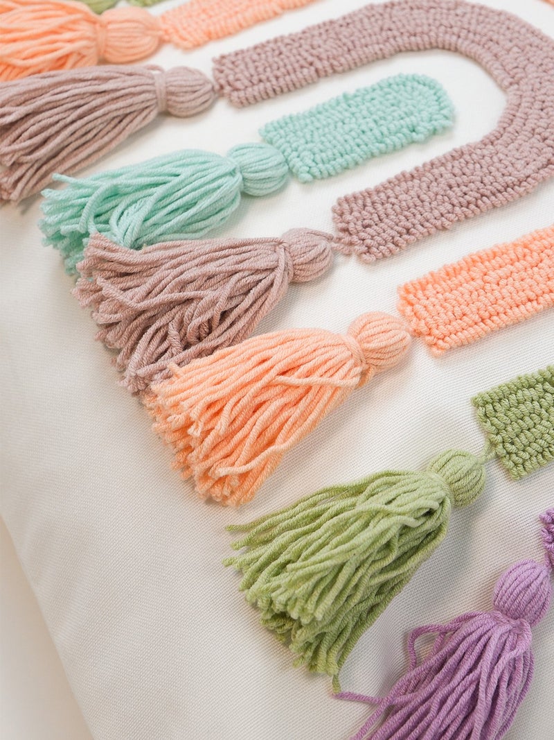 Galia Tasarım Rainbow Colored Tassel Punch Cushion Cover - Pastel - Image 5