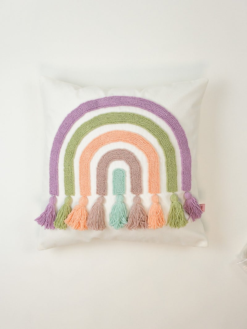 Galia Tasarım Rainbow Colored Tassel Punch Cushion Cover - Pastel - Image 1
