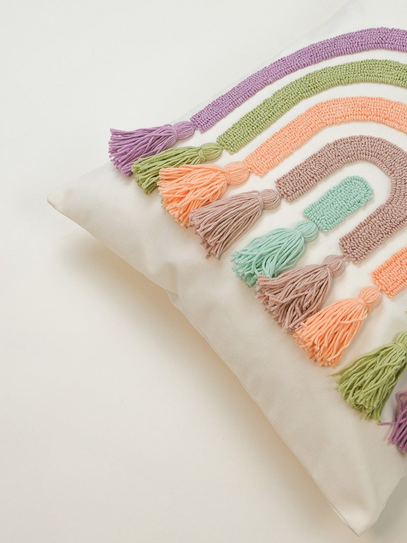 Galia Tasarım Rainbow Colored Tassel Punch Cushion Cover - Pastel - Image 3
