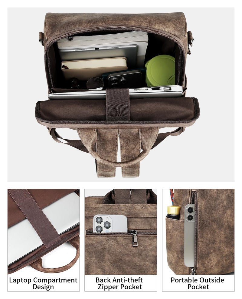 FADEON Leather Laptop Backpack for Women Designer 15.6 inch PU Laptop Bag, Ladies Travel Computer Work Backpack Grey - Image 2
