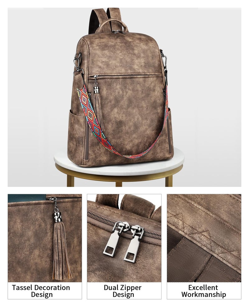 FADEON Leather Laptop Backpack for Women Designer 15.6 inch PU Laptop Bag, Ladies Travel Computer Work Backpack Grey - Image 4