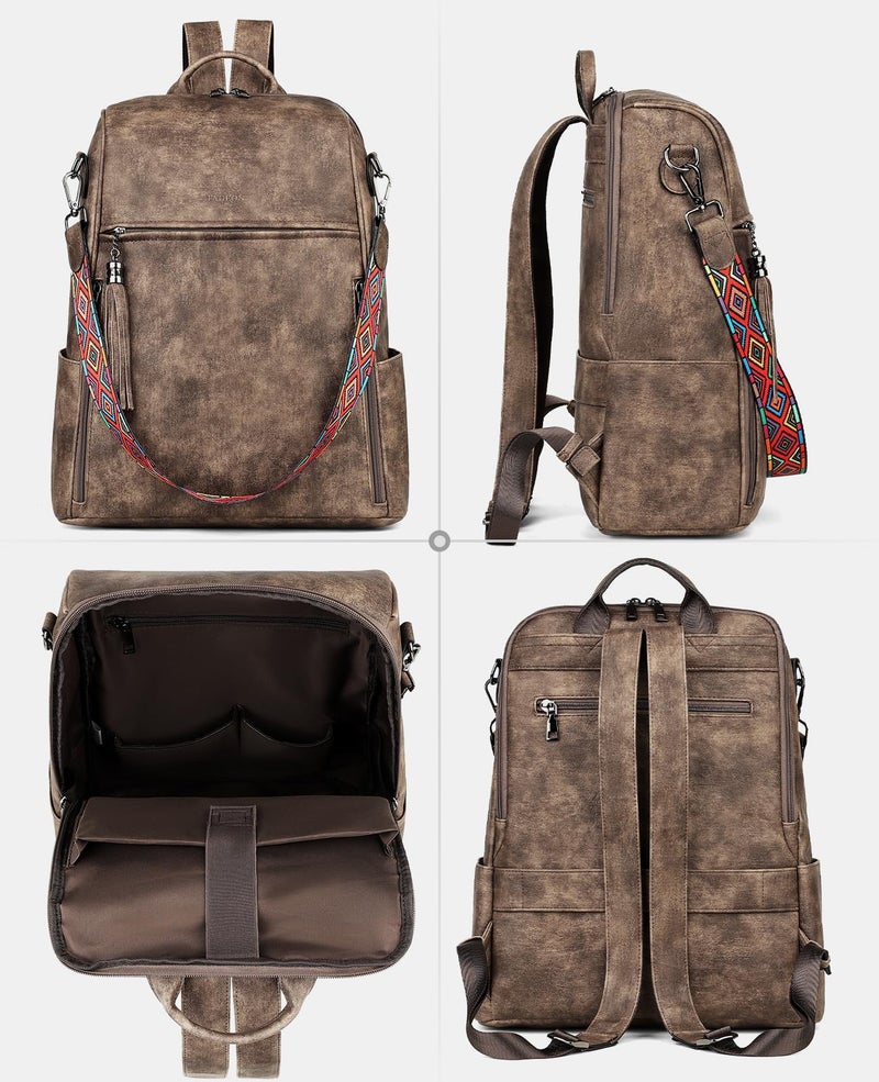 FADEON Leather Laptop Backpack for Women Designer 15.6 inch PU Laptop Bag, Ladies Travel Computer Work Backpack Grey - Image 5