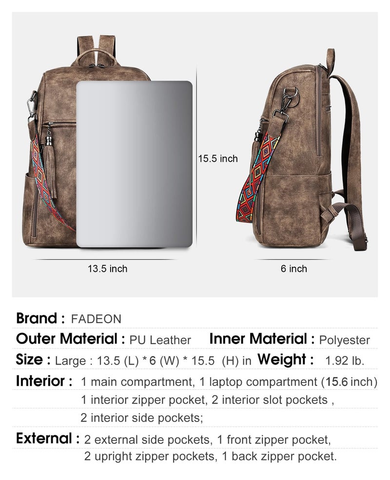 FADEON Leather Laptop Backpack for Women Designer 15.6 inch PU Laptop Bag, Ladies Travel Computer Work Backpack Grey - Image 3