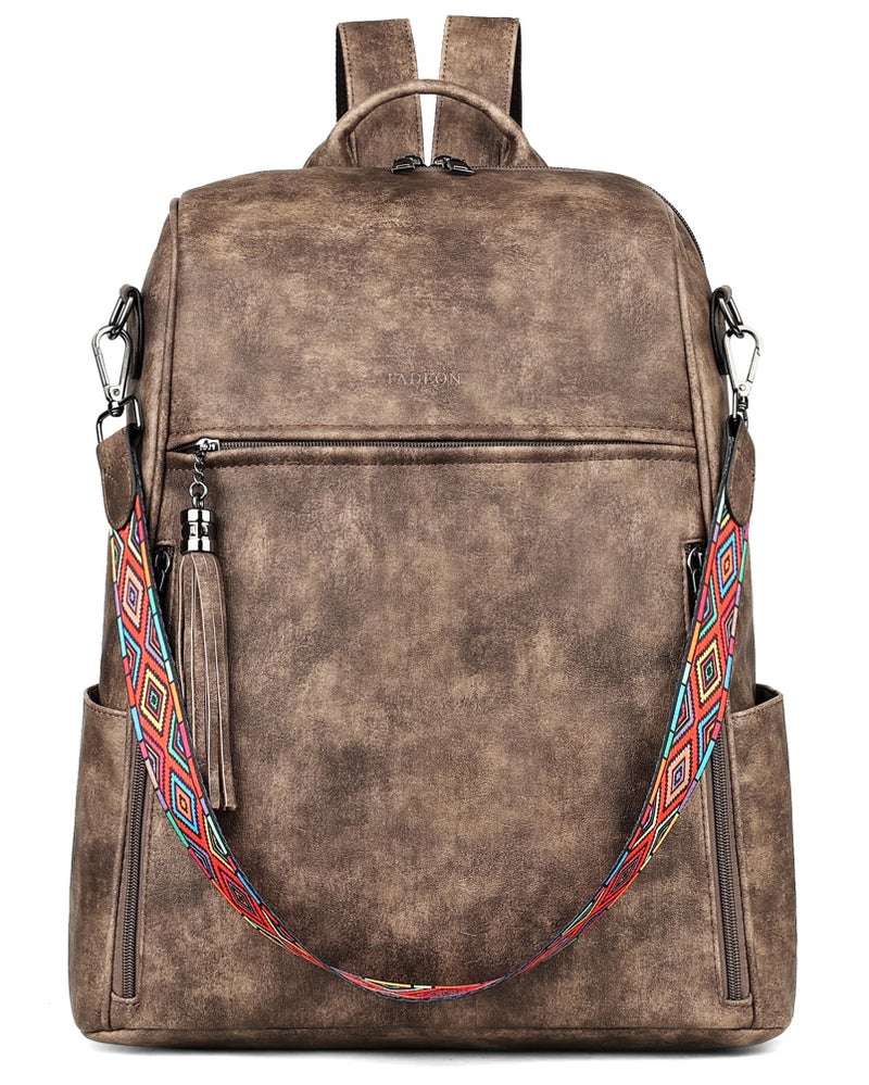 FADEON Leather Laptop Backpack for Women Designer 15.6 inch PU Laptop Bag, Ladies Travel Computer Work Backpack Grey - Image 1