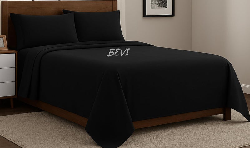 BEVI Bedsheet for Double Bed 300 TC Flat Bedsheet with 2 Pillow Covers Size-(90"x95") Slate Black - Image 3
