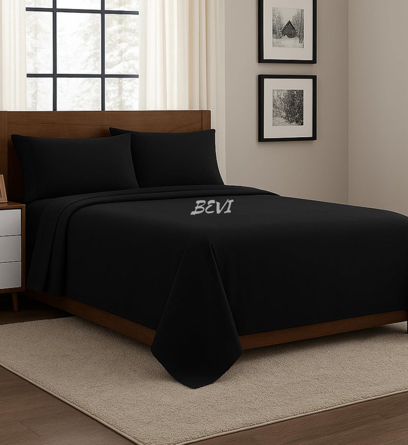 BEVI Bedsheet for Double Bed 300 TC Flat Bedsheet with 2 Pillow Covers Size-(90"x95") Slate Black - Image 2
