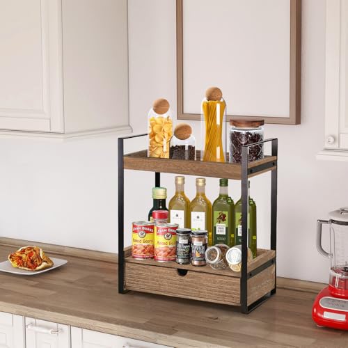 Ukonvi 2-Tier Bathroom Organizer Countertop with Drawer, Wood Counter Shelf for Storage, Vanity Tray for Organization and Decor, Countertop Organizer for Bathroom, Kitchen, Office (Dark Brown) - Image 5
