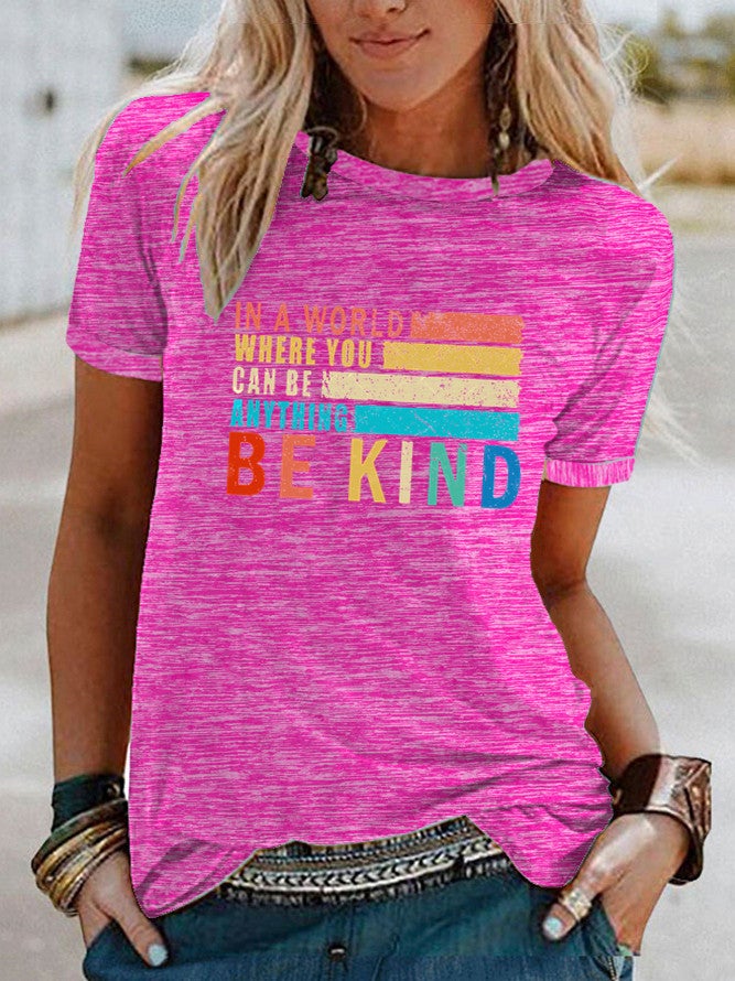 wish be kind pattern printed contrast short sleeve t-shirt for women - Image 1
