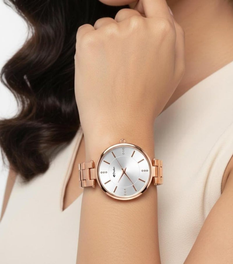 Dsales Women Analogue Wrist Watches for Women's & Girls&Miss&Ladies Diamond Studded Dial Rose Gold Colored Stylish Bracelet Strap (White) - Image 2