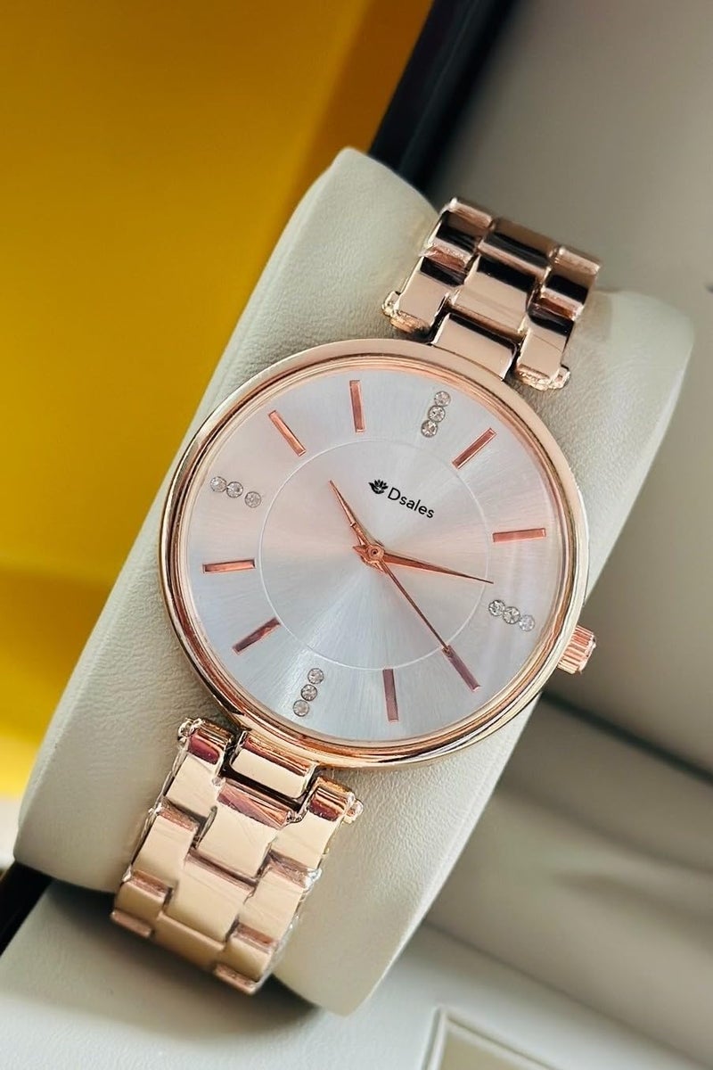 Dsales Women Analogue Wrist Watches for Women's & Girls&Miss&Ladies Diamond Studded Dial Rose Gold Colored Stylish Bracelet Strap (White) - Image 5