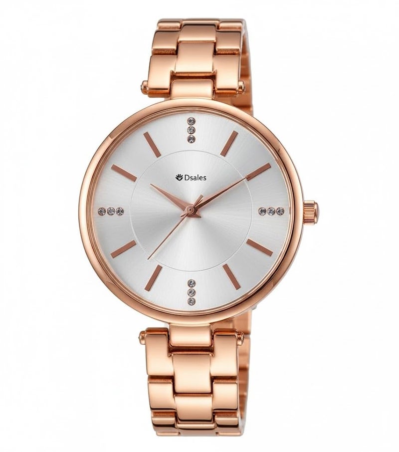 Dsales Women Analogue Wrist Watches for Women's & Girls&Miss&Ladies Diamond Studded Dial Rose Gold Colored Stylish Bracelet Strap (White) - Image 1