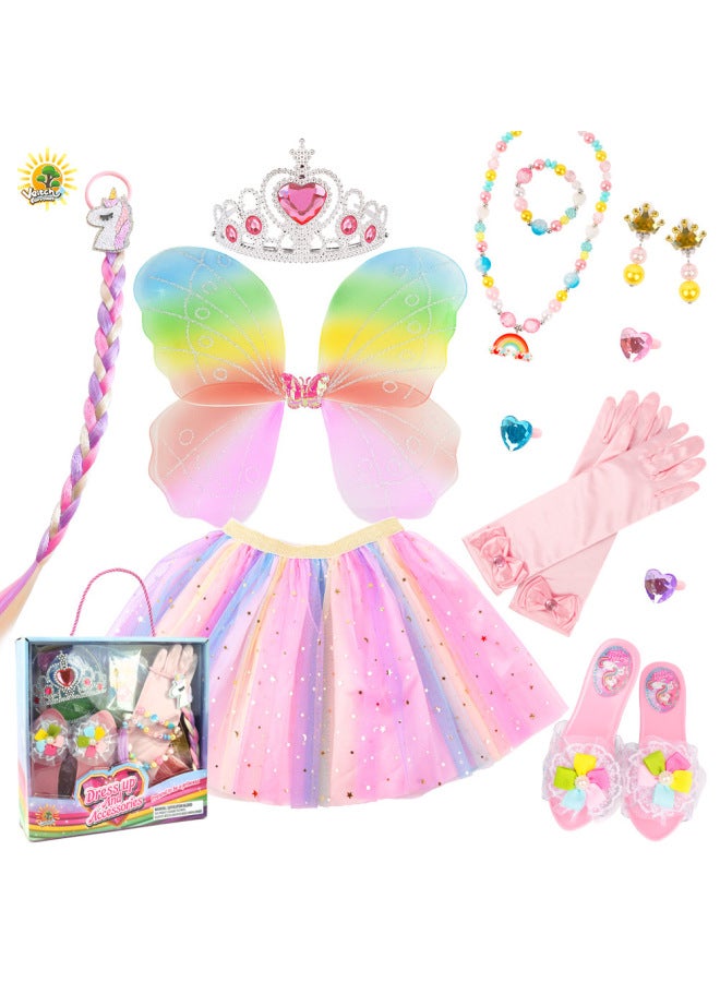 Children's Pettiskirt Sequined Back Decoration Colorful Butterfly Wings Toy Princess Yarn Skirt Magic Stick Props Suit Cross-border-Color:SP25-18 Zixia Fairy Suit  - Image 2