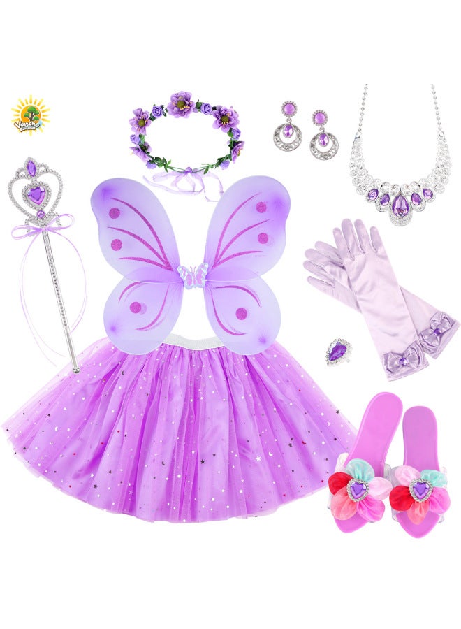 Children's Pettiskirt Sequined Back Decoration Colorful Butterfly Wings Toy Princess Yarn Skirt Magic Stick Props Suit Cross-border-Color:SP25-18 Zixia Fairy Suit  - Image 1