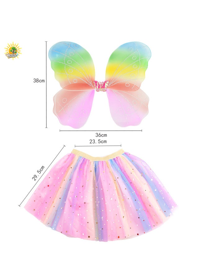 Children's Pettiskirt Sequined Back Decoration Colorful Butterfly Wings Toy Princess Yarn Skirt Magic Stick Props Suit Cross-border-Color:SP25-18 Zixia Fairy Suit  - Image 3