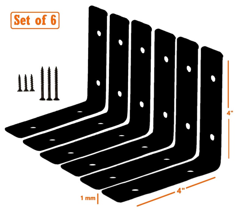Metalick Wall Bracket L Shape with Screws Set of 6 Wall Floating Shelf Bracket Iron Shelf Brackets Metal Shelf Bracket Modern Shelf Bracket 4 x 4 - Image 2
