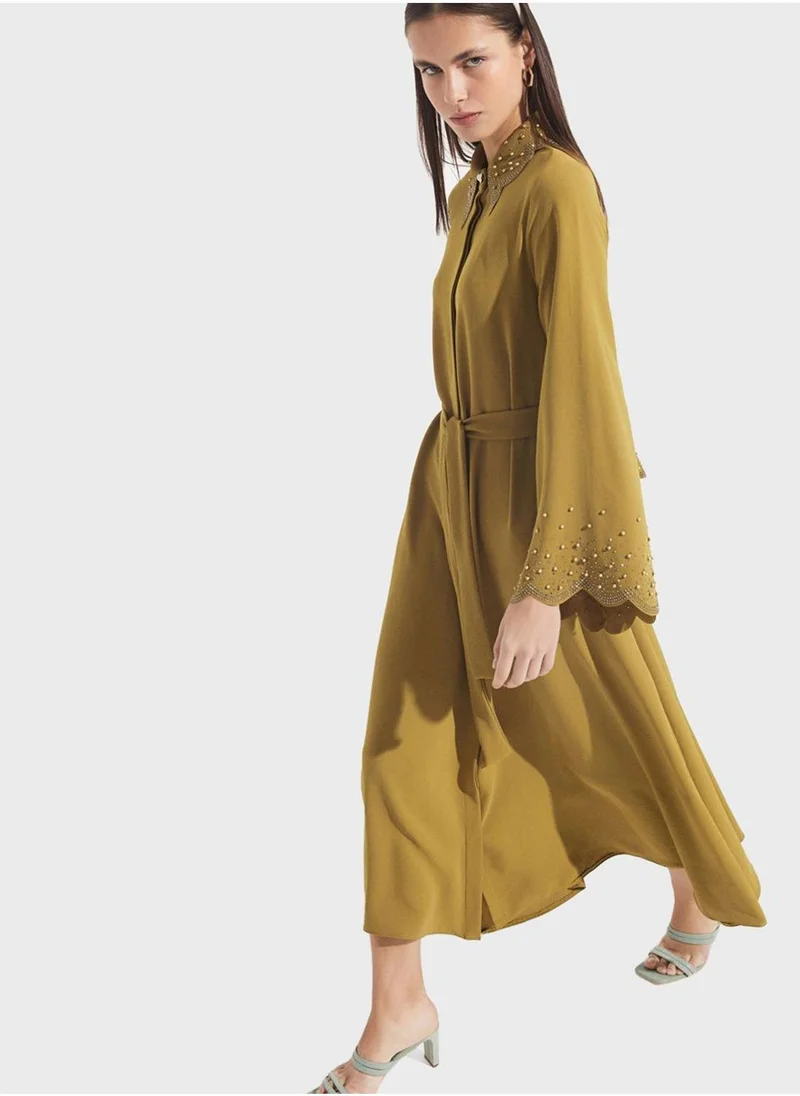 JUNE Embellieshed Belted Maxi Dress