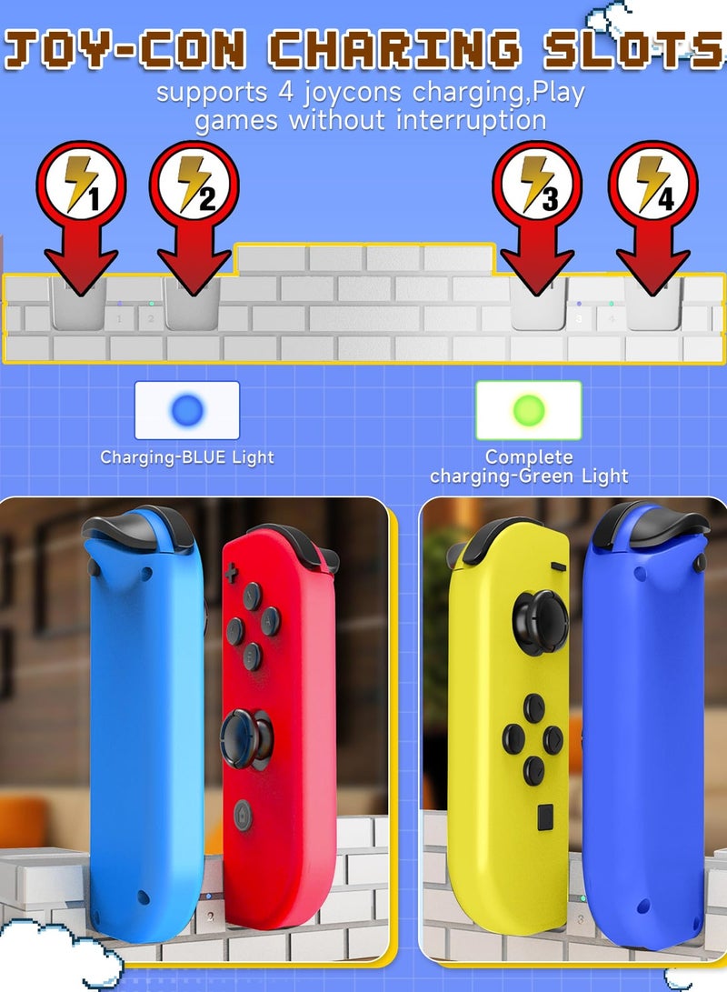 SYOSI Switch Controller Charging Dock Station Compatible with Nintendo Switch & OLED and Consoles, Switch Dock Charger Station Portable Stand Storage Base for 4 Joycon & 8 Game Slots - Image 4