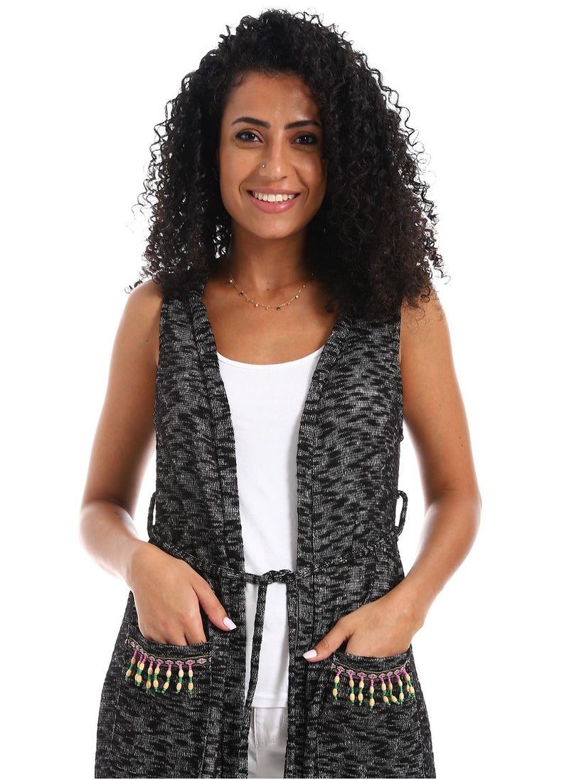 Caesar - Open Neckline Cardigan And Sleevness - Image 1