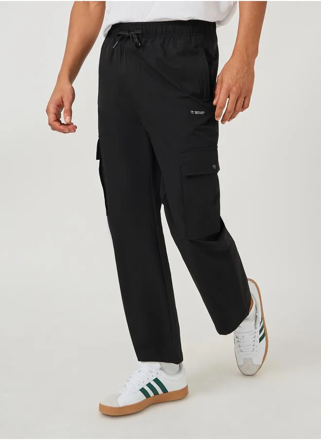 فورت كولينز Solid Drawstring Waist Straight Leg Cargo Pants