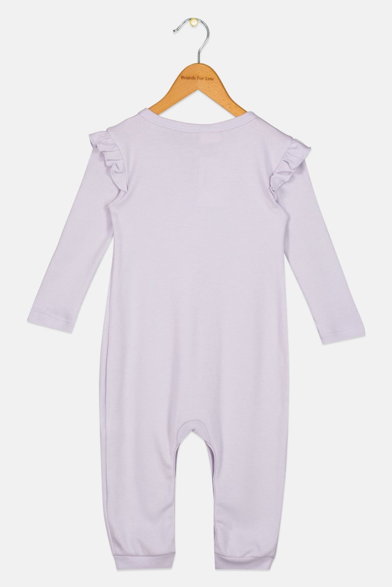 DeFacto Toddlers Girl Crew Neck Long Sleeves Solid Rompers, Light Purple  - Image 2