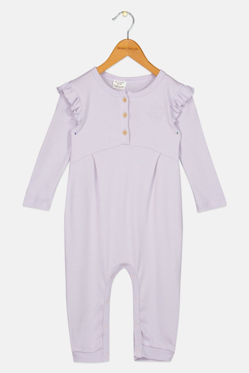 DeFacto Toddlers Girl Crew Neck Long Sleeves Solid Rompers, Light Purple  - Image 1