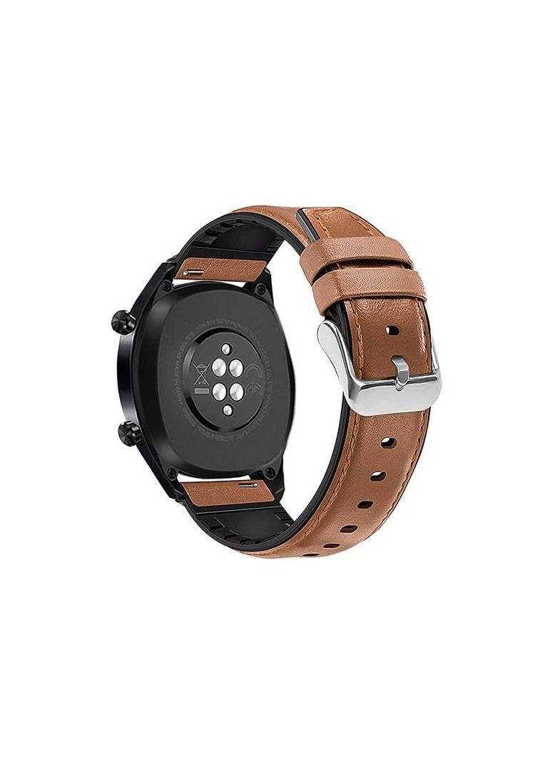 22mm Silicone Leather Replacement Strap Watchband For Xiaomi Amazfit GTR 2 47MM Strap Sport - Camel Silver Buckle - Image 1