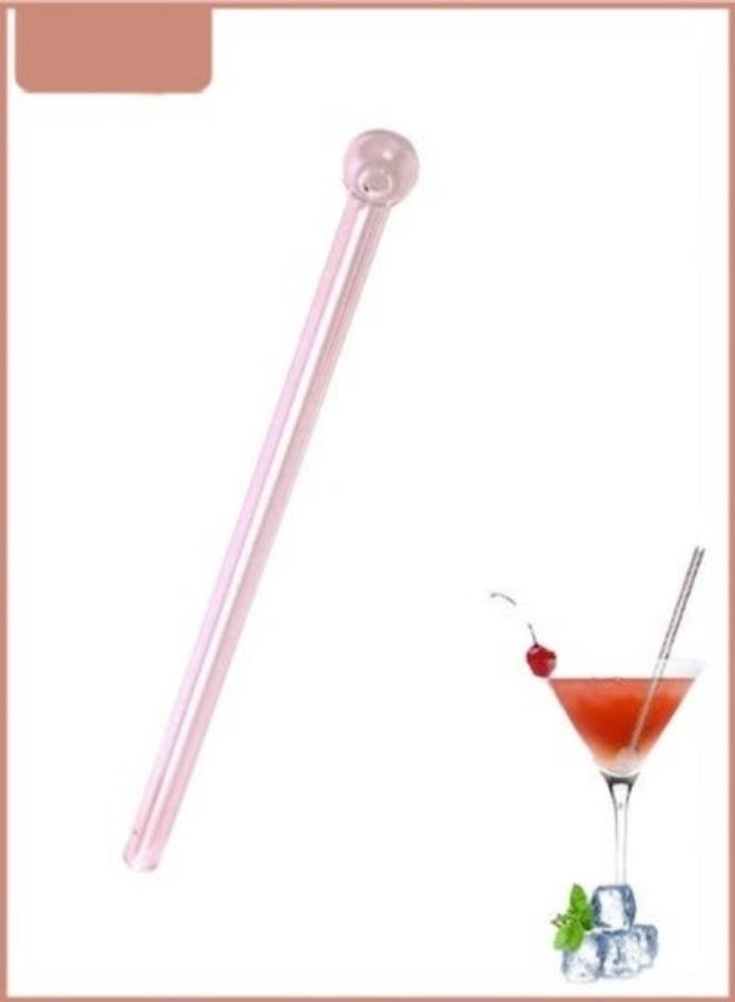 Reusable Glass Drinking Straws - Pink Borosilicate Glass Stirrer Straw with Ball Top, Heat Resistant for Cocktails, Juice, Milk & Iced Beverages, Eco-Friendly Bar & Home Use - Image 1
