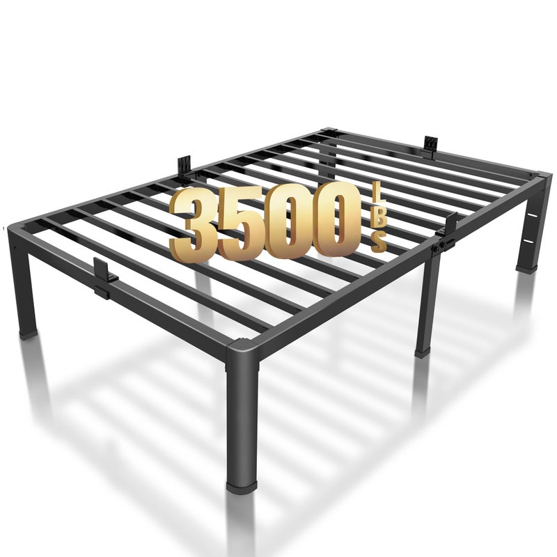ROIL 18 Inch Twin Bed Frame with Rounded Corner and Headboard Hole Mattress Retainers 3500LBS Metal Heavy Duty Steel Slats No Box Spring Needed Platform NoiseFree Easy Assembly