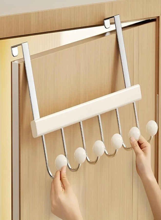VANITYA Wooden Door Mounted Clothes Hanger with 6 Hooks | Over The Door Organizer Rack for Coats, Bags, Towels, Hats, Heavy Duty Wood & Metal Organizer for Bedroom, Bathroom, – No Drill Installation - Image 3