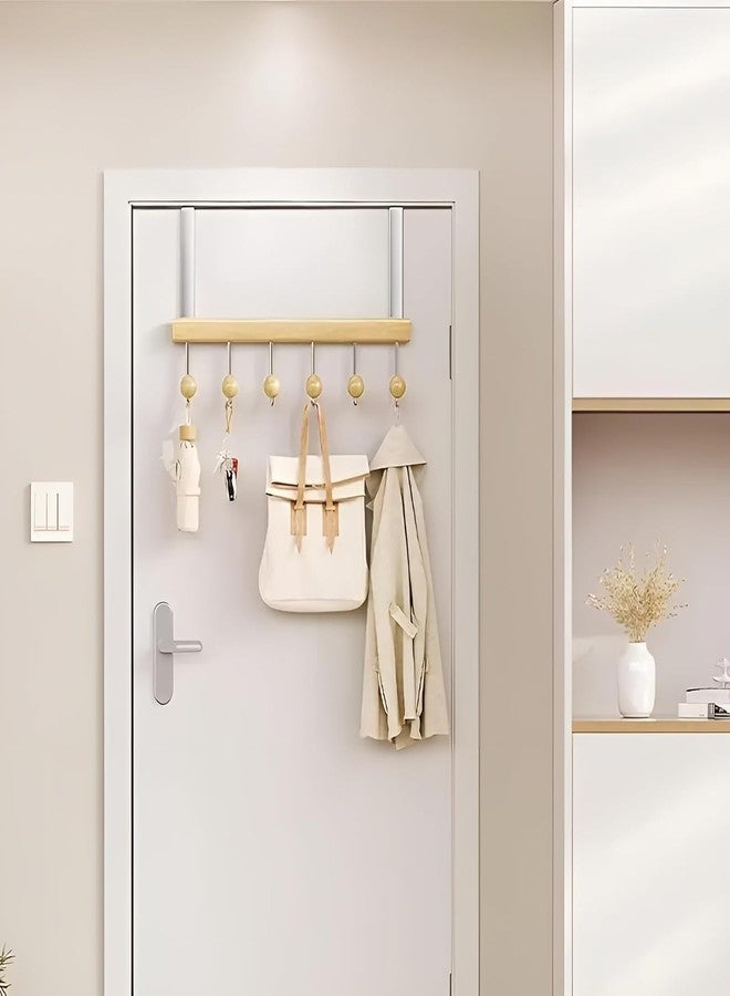 VANITYA Wooden Door Mounted Clothes Hanger with 6 Hooks | Over The Door Organizer Rack for Coats, Bags, Towels, Hats, Heavy Duty Wood & Metal Organizer for Bedroom, Bathroom, – No Drill Installation - Image 4