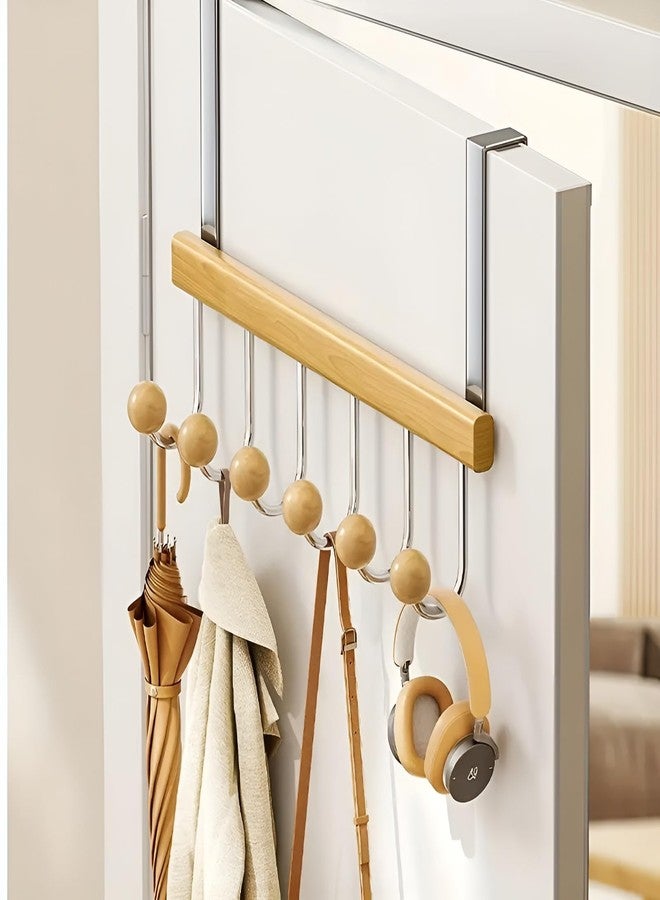 VANITYA Wooden Door Mounted Clothes Hanger with 6 Hooks | Over The Door Organizer Rack for Coats, Bags, Towels, Hats, Heavy Duty Wood & Metal Organizer for Bedroom, Bathroom, – No Drill Installation - Image 1