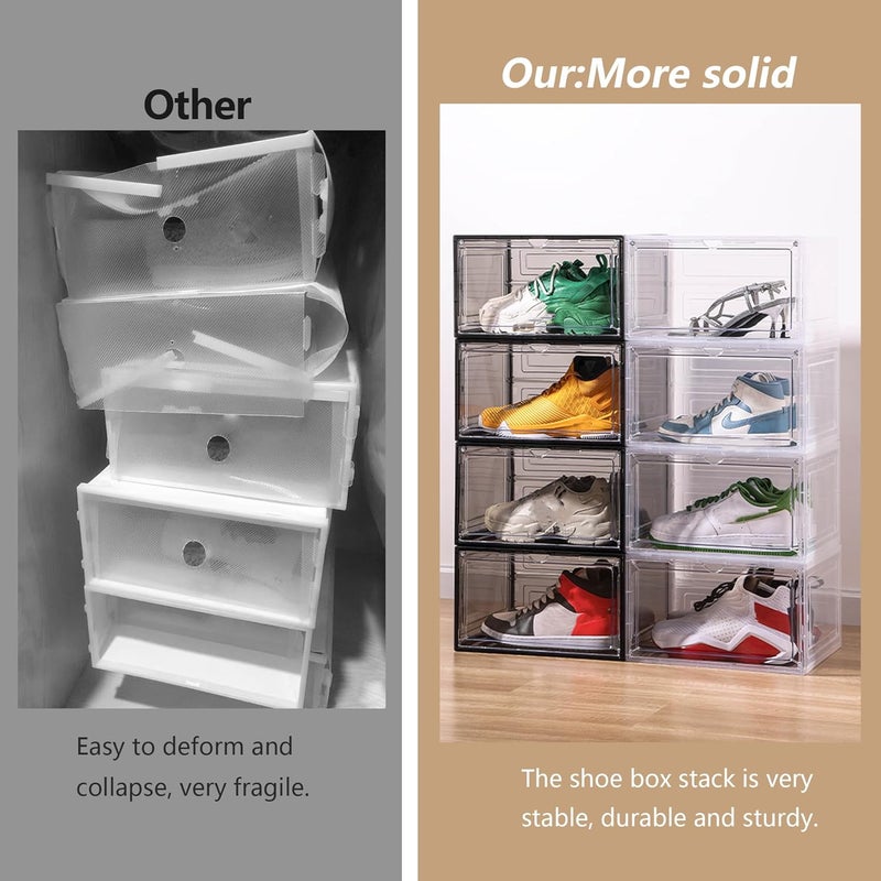 Attelite Large Clear Shoe Box Organizer,Plastic Stackable Shoe Storage Box with Magnetic Door, Large Clear Door Shoe Containers for Display Sneakers, Easy Assembly（Black） - Image 4