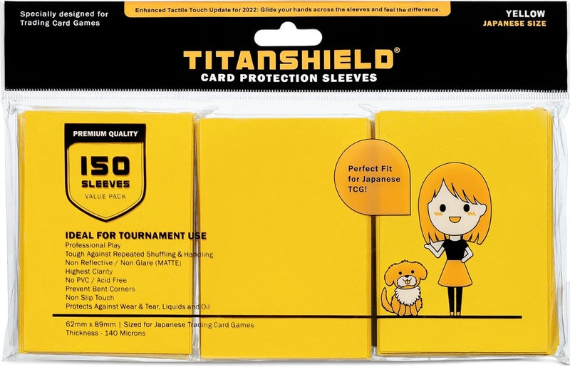 TitanShield (150 Sleeve/Yellow) Small Japanese Sized Trading Card Sleeves Deck Protector for Yu-Gi-Oh, Cardfight!! Vanguard & More - Image 1