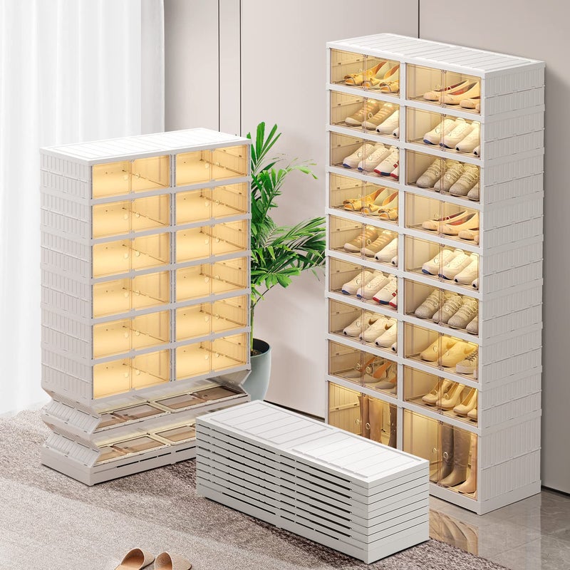 CIMLORD 9Tier Foldable Shoe Rack Organizer for Closet36Pairs Collapsible Plastic Shoe ShelfLarge Shoes Cabinet with DoorClear Stackable Storage Box Easy Assembly