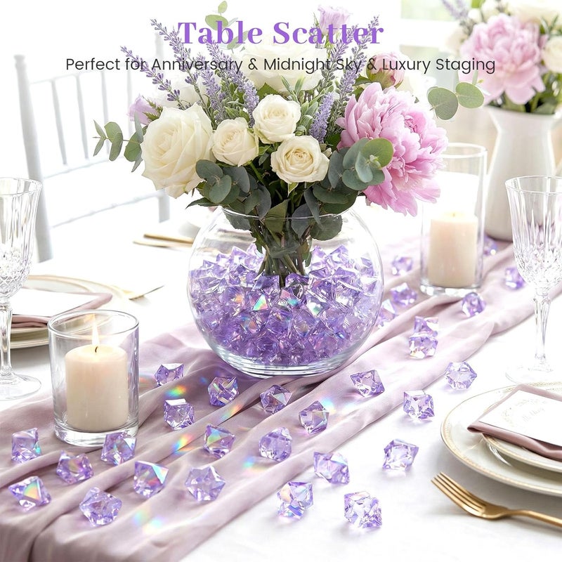 DomeStar 150PCS Purple Fake Ice, Vase Fillers Sparkling Plastic Gems Purple Acrylic Crushed Ice Wedding Party Decoration Table Scatter Display - Image 4