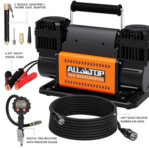 ALL-TOP Dual Cylinder Air Compressor with Digital Pressure Gauge Tire Inflator Kit, 12V Portable Inflator 12.35ft³/Min, Offroad Air Pump for Truck Tires, Heavy Duty Max 150 PSI for 4x4 Vehicle & RV - Image 3