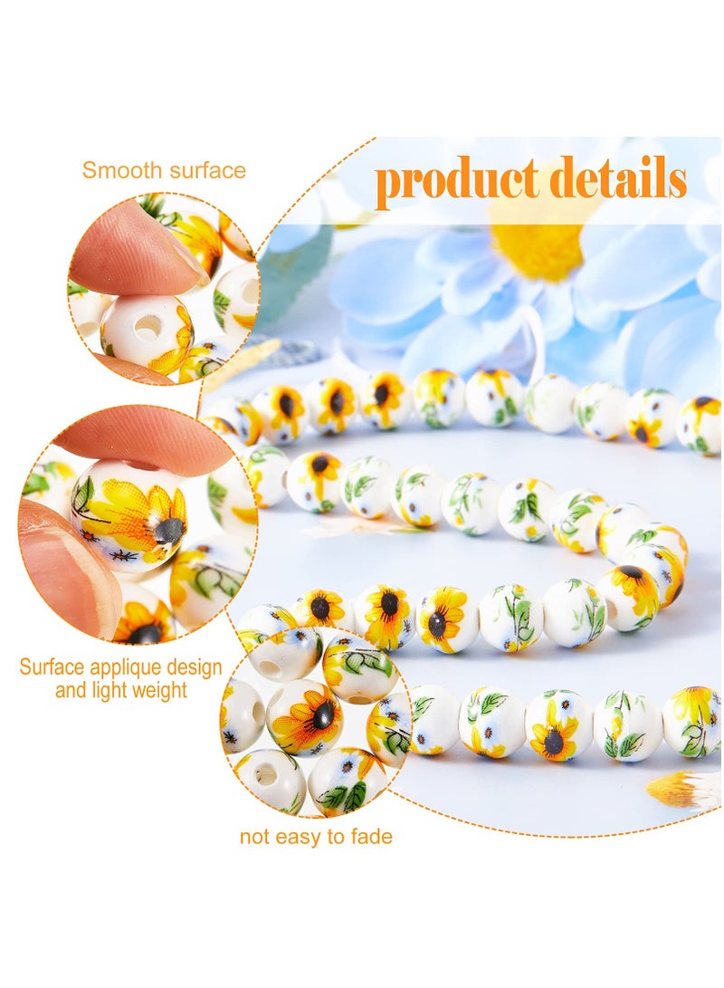 KASTWAVE 200 Pieces Flower Round Bead Sunflower Ceramic Beads Porcelain Flower Beads DIY Spacer Bead Sunflower Pattern Beads 10 mm for Handmade Jewelry Making Bracelets Necklace Traditional Chinese Style - Image 3