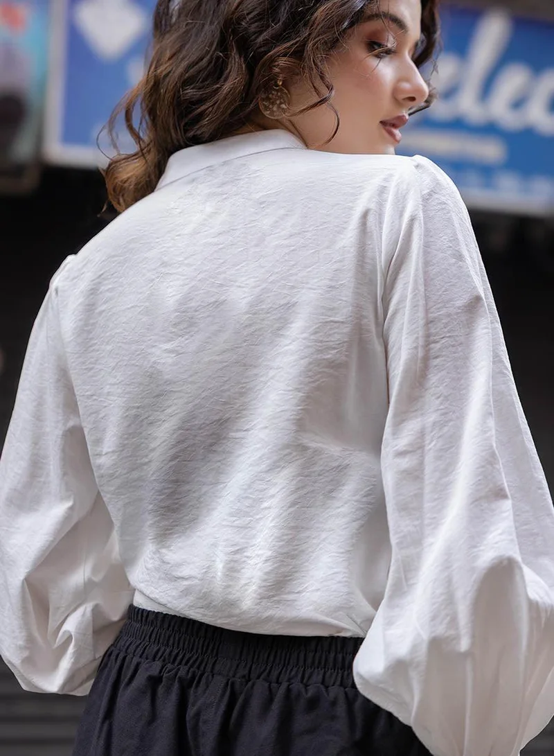 Zigzag  Mandarin Collar Sleeve  Embroidered Top for Women | Best Price UAE