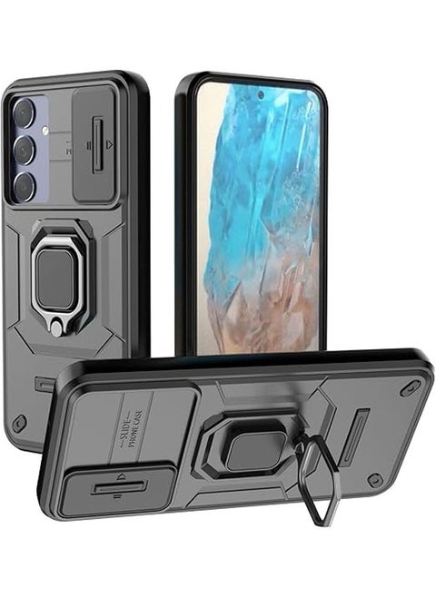 Case compatible with Samsung Galaxy M35 5G, 360° Metal Ring Magnetic Bracket Case with Lens Sliding Window, TPU+PC Shockproof Case for Galaxy M35