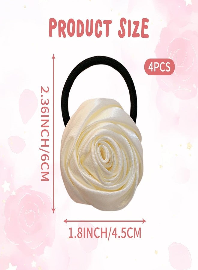 Melodio 4Pcs White Rose Hair Ties for Women,Mother’s Day Elastic Hair Tie,Spring Flower Hair Roses,Mother’s Day Gift Girls Hair Accessories for Thick/Thin Ponytail Holder (White) - Image 4